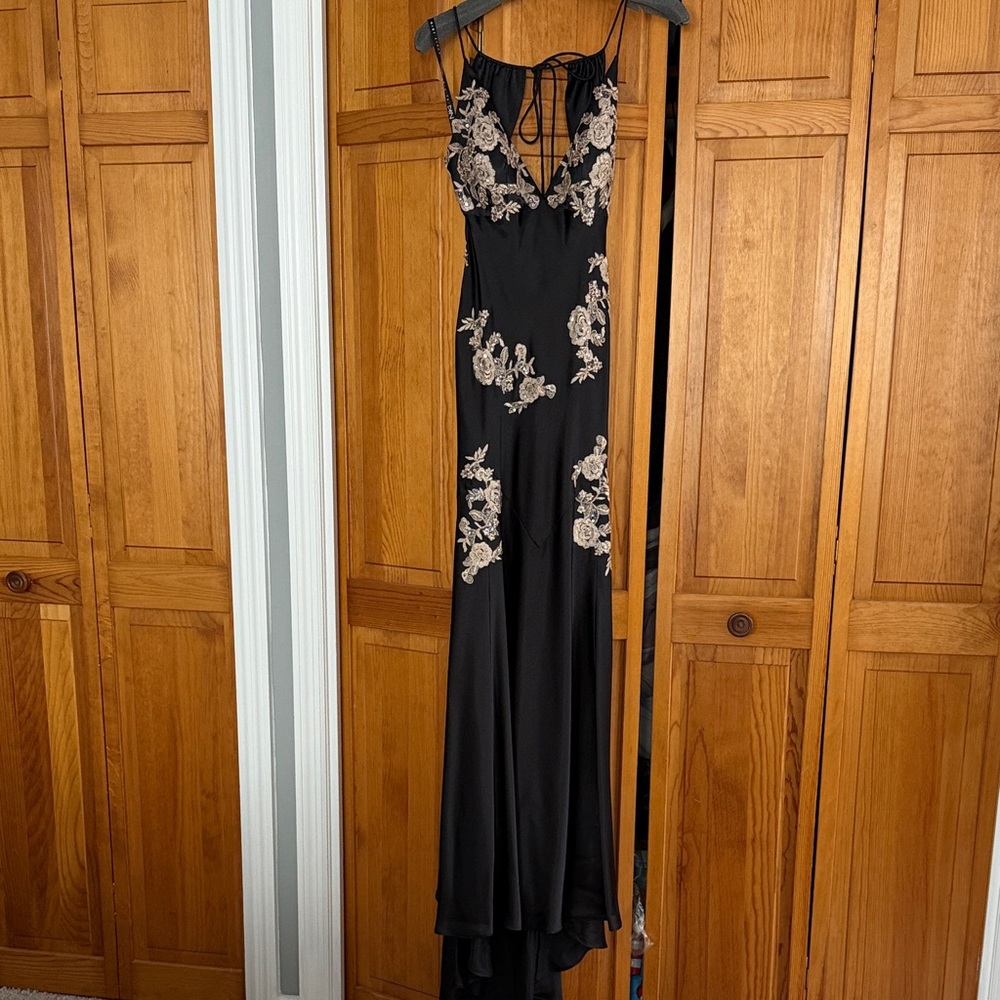 Niki Lavis Black Dress with Gold Embroidery
